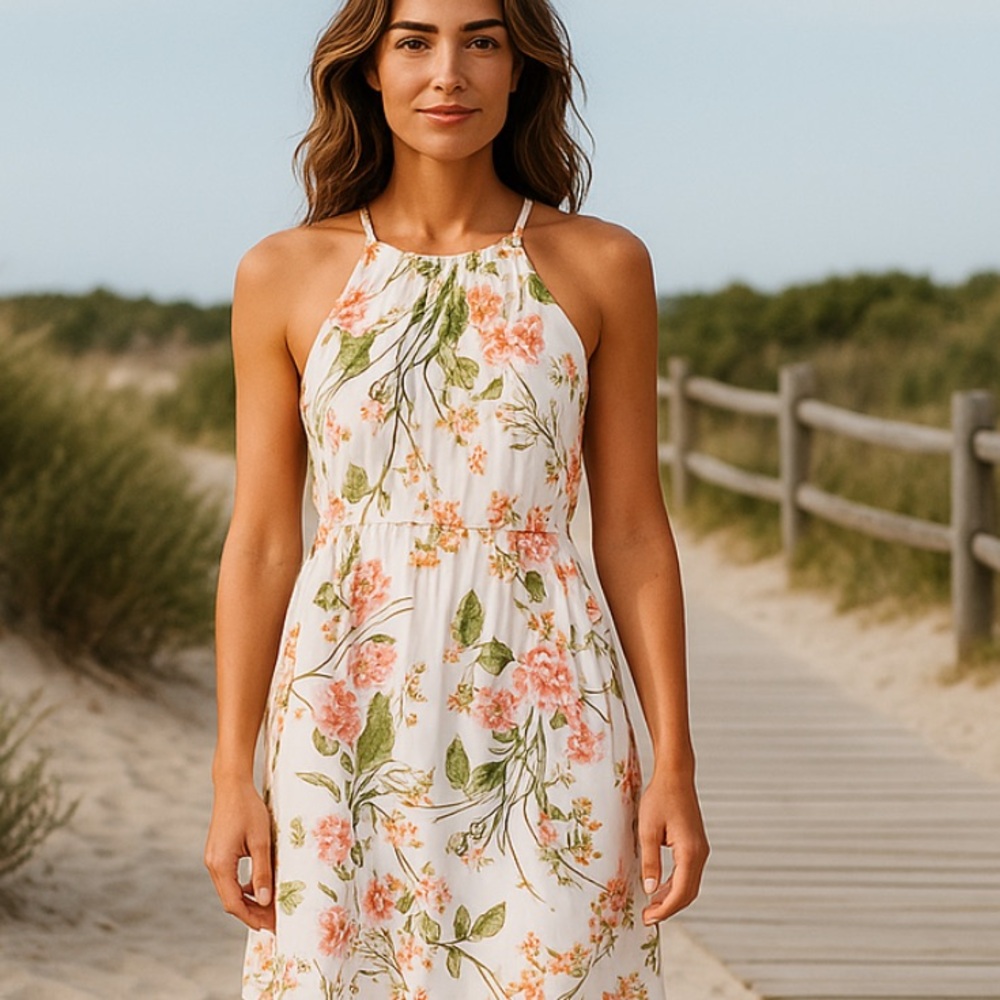 Abound brand white dress with floral design